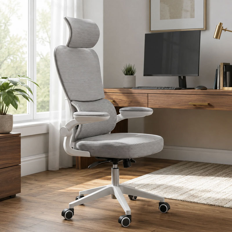 Cadeira Computador Ergonômica Branca Cinza Suporte Lombar