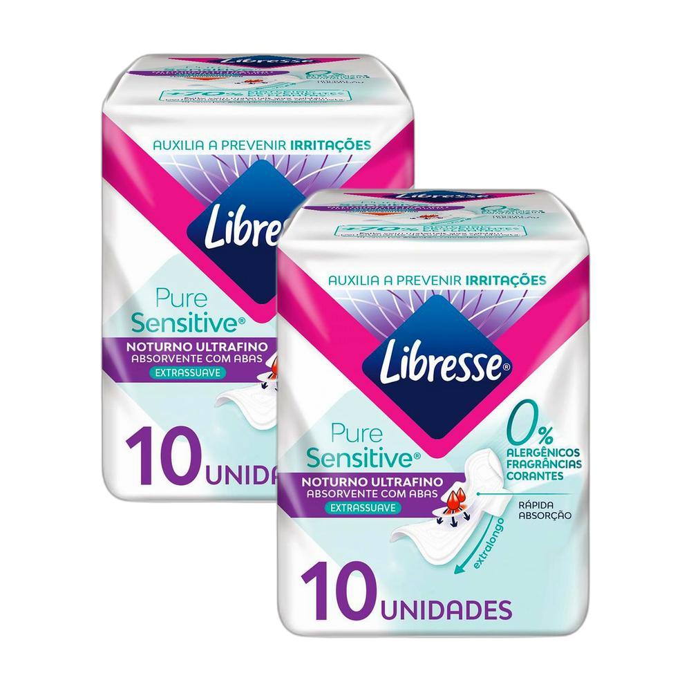Kit 2 Absorventes Noturno com Abas Libresse Pure Sensitive Ultrafino 10 unidades Cada