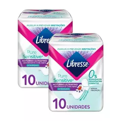 Kit 2 Absorventes Noturno com Abas Libresse Pure Sensitive Ultrafino 10 unidades Cada