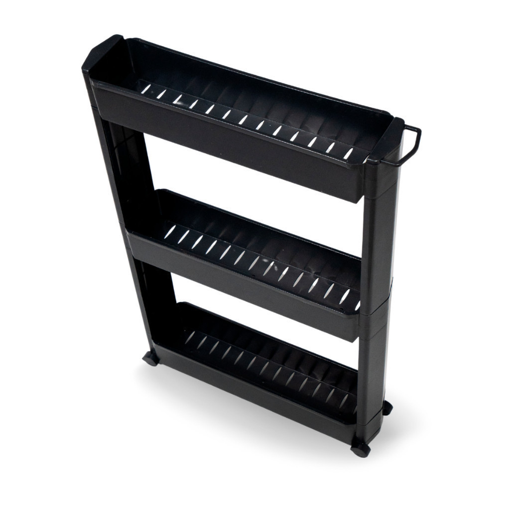 Armário Carrinho Lateral Organizador Multiuso C/ 3 Prateleiras Preto