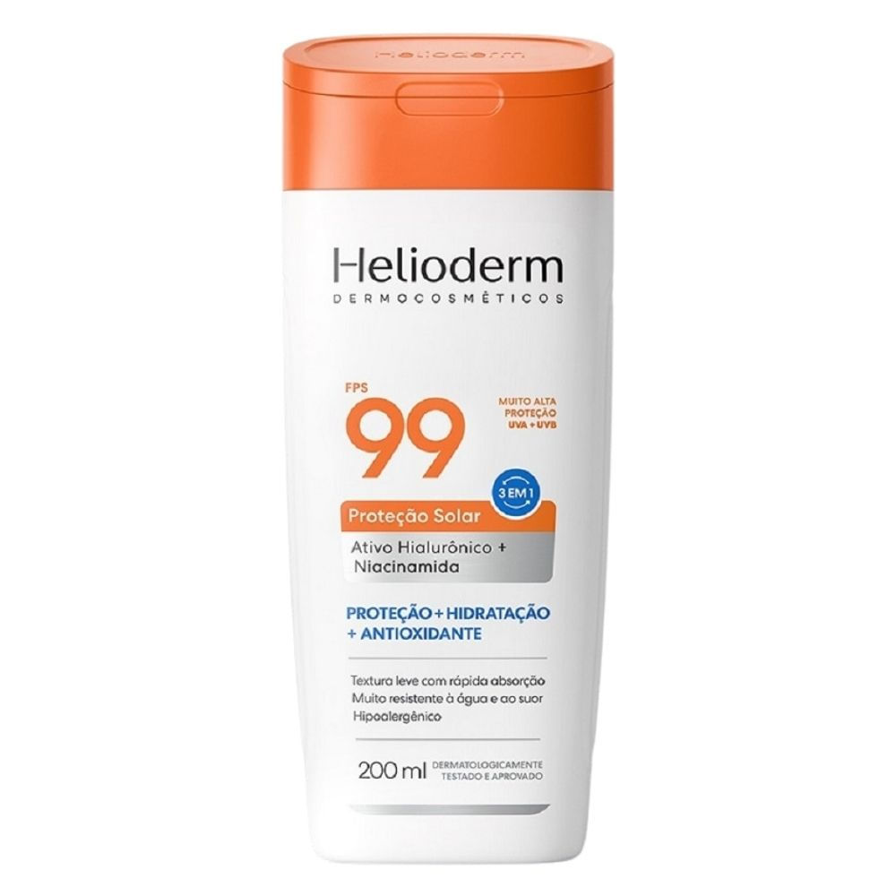 Protetor Solar Helioderm 3 em 1 FPS 99 Proteção e Hidratação e Antioxidante Sem Cor 200ml