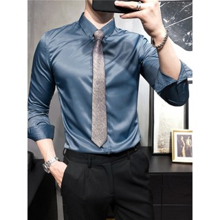 Primavera outono roupas britânicas não-ferro camisa masculina de manga comprida magro-ajuste negócios Casual All-Match m