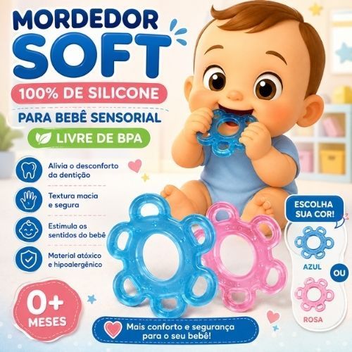 Mordedor Para Bebê Soft Silicone 100% Sensorial Livre de BPA Azul ou Rosa Macio 7cm Para Dentição