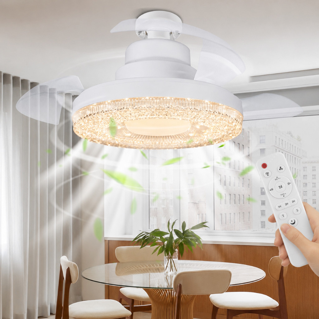 Ventilador de Teto 120W Lâmpada Bivolt 2 em 1 Luxo Com Controle Pá Retrátil