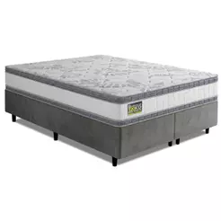 Cama Box com Colchão Queen Molas Ensacadas D33 Double Face Tecido Malha Branco e Cinza Hellen