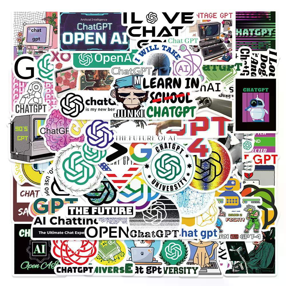 50 Pçs Quente AI Logotipo Chat GPT Adesivos Tecnológico Estética OpenAI Decalques Para Telefone Portátil Bagagem Skate