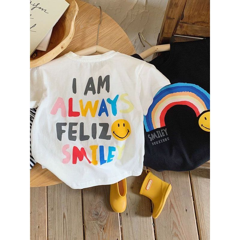 100% algodão versão coreana meninos meninas camisetas de manga curta crianças verão estilo ocidental impresso médio pequ