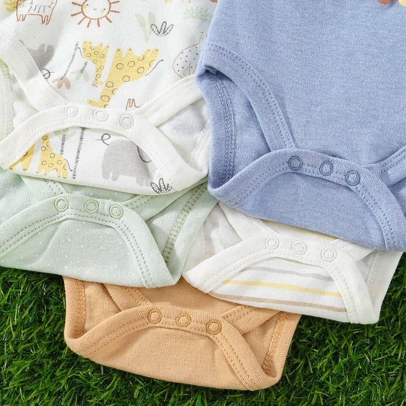 Conjunto de 5 peças de macacão para bebê algodão diversas cores disponíveis série de letras azuis — imagem 2 de 2