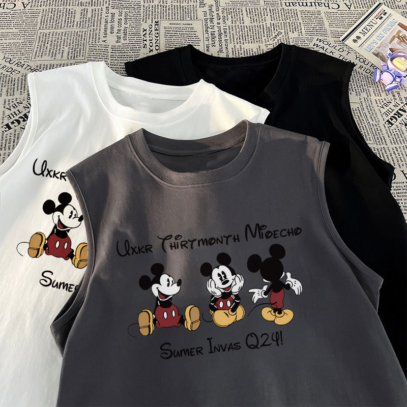2026 verão meninos meninas camiseta colete de algodão puro dos desenhos animados Mickey médio grande crianças coreano ov