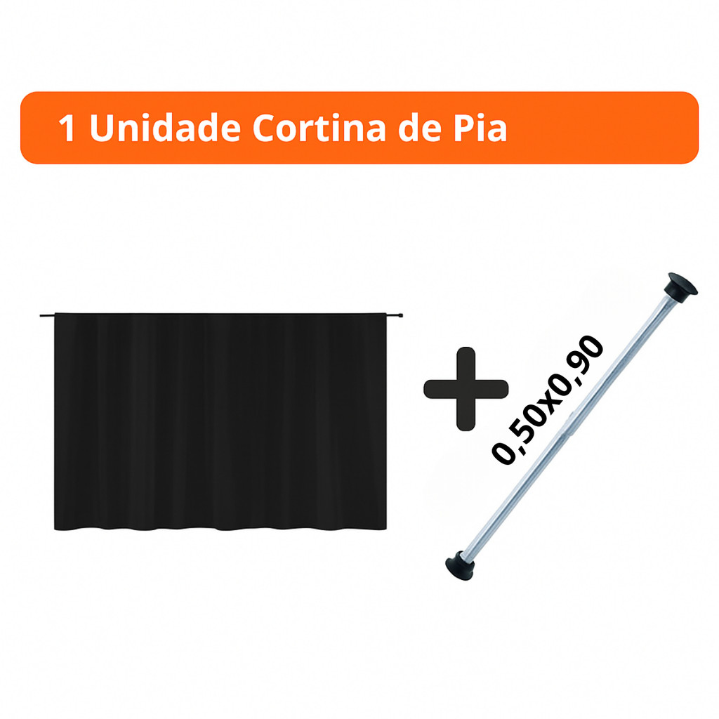 Kit Cortina de Pia C/ Suporte Varão Extensivel Kit:Cortina Branca + varão 0,50x0,90 (KCVBC5090)