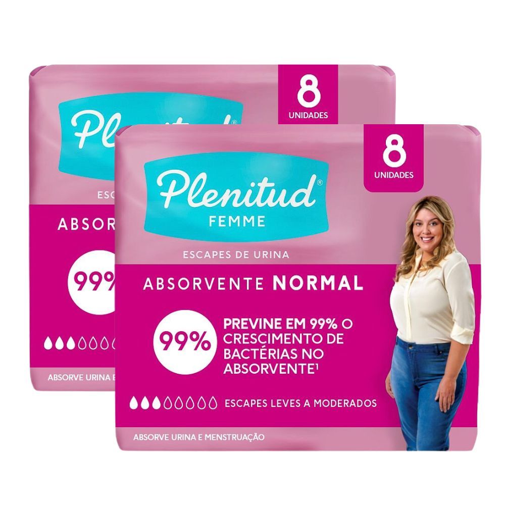 Kit 2 Absorvente Longo Plenitud Femme Normal com Abas 8 unidades