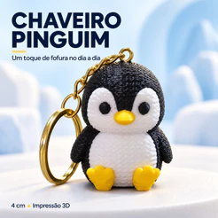 Chaveiro Pinguim Fofo 3D 4cm Efeito Crochê para Bolsa Mochila Unidade ou Kit