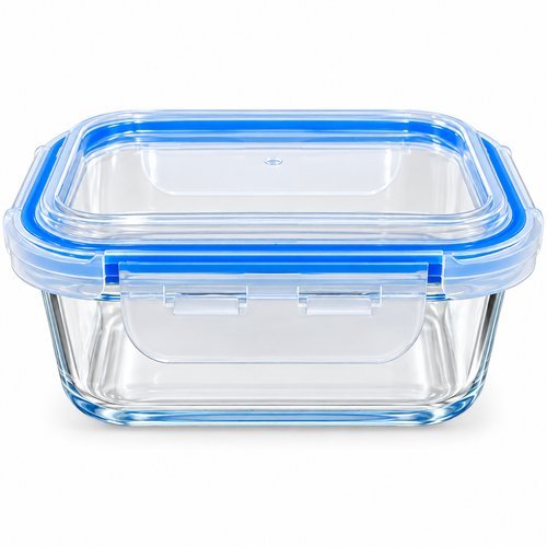 Pote Hermético Retangular Vidro Transparente 370ml Tampa Silicone Conservação Organizador