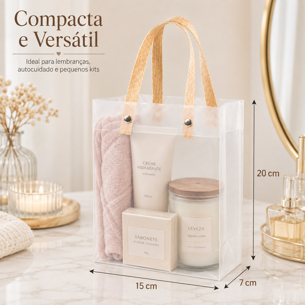 Back Field Kit 50 Bolsa Sacola Transparente Fosca C/Alça 15x20x7cm Para Presente E Lembrancinha