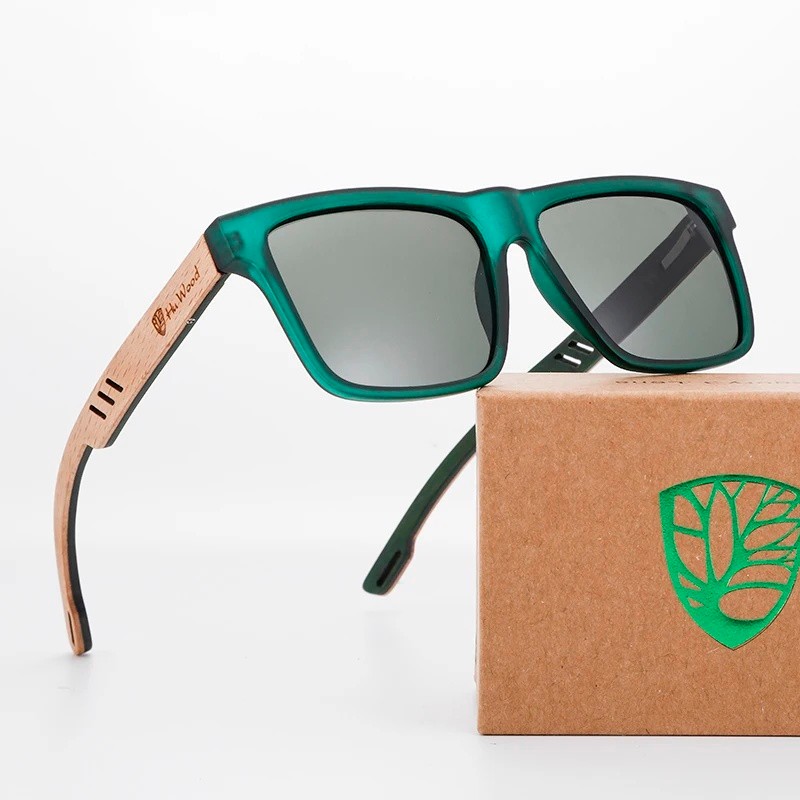 Óculos de Sol Quadrados de Alta Qualidade HU WOOD para Homens, Polarizados UV400, Óculos de Sol de Moda, Óculos de Sol p
