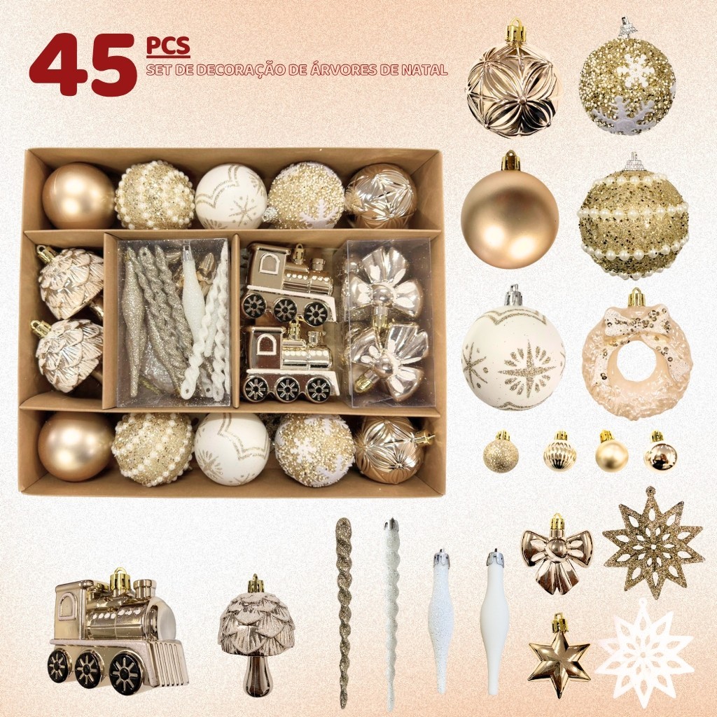 Kit 45 Bolas de Enfeites de Natal Decoração Natalina Árvore Bolinhas Pendentes