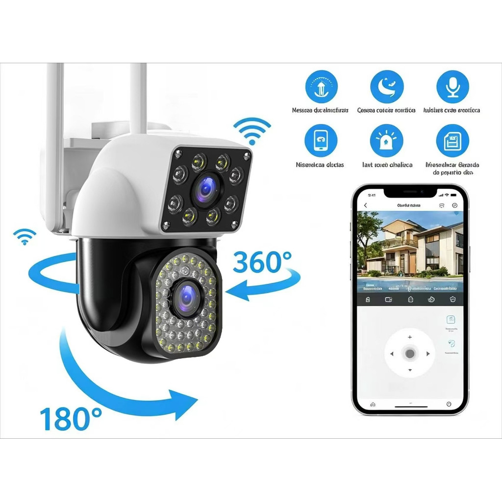 Câmera De Segurança Wi-Fi Com 355 ° Rotação , Lente Dupla , Aplicativo De Visão Noturna Sensor De Movimento De Classific