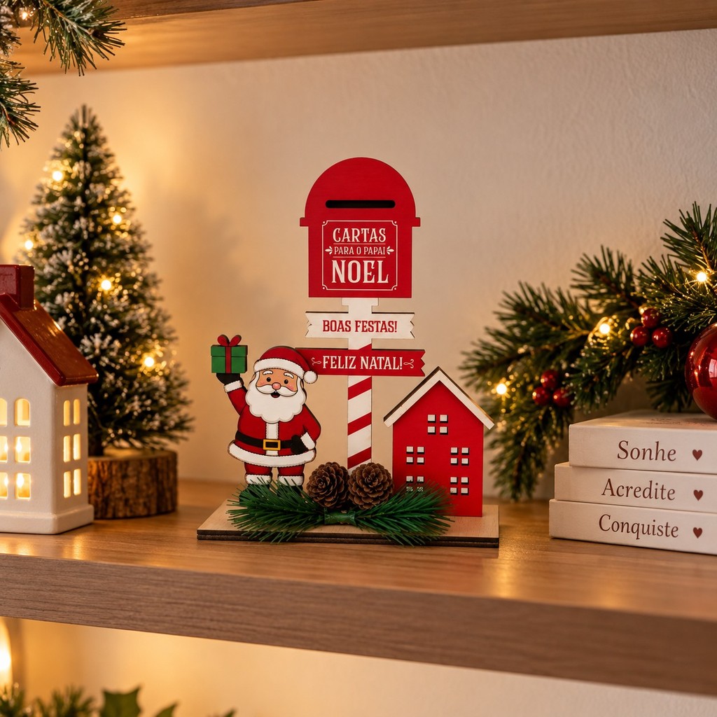 Enfeite De Natal Placa Decorativa Correio Do Papai Noel MDF 18cm