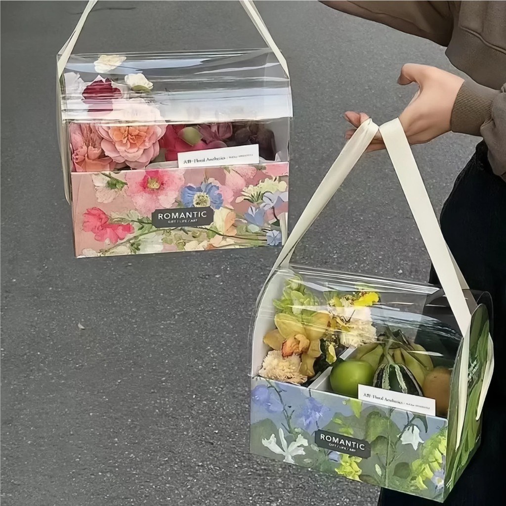 2026 caixa de flores transparente portátil caixa de presente flor bolo caixa de presente dia dos namorados aniversário f