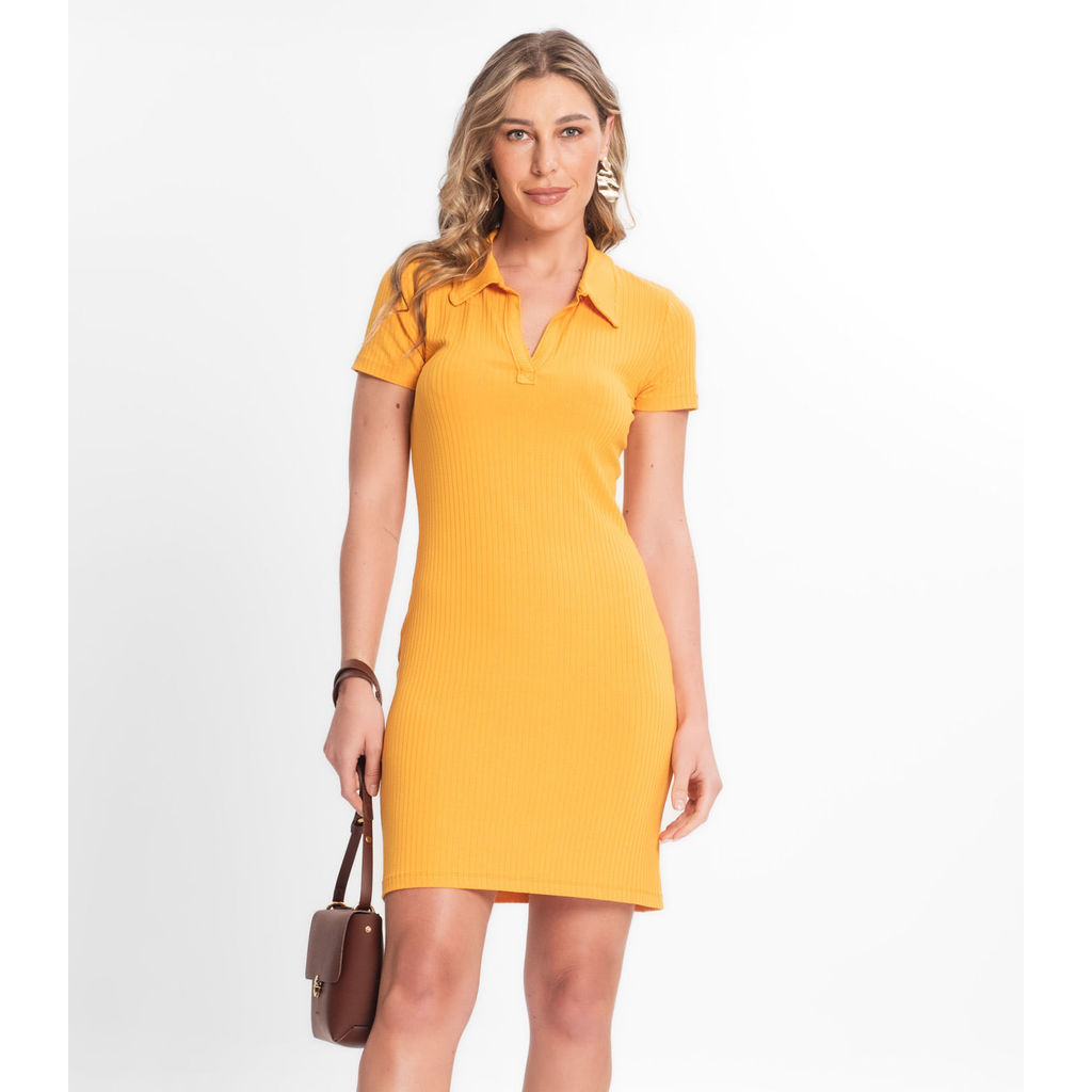 Vestido De Ribana Canelado Feminino Endless Amarelo