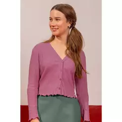 Cardigan Cropped Juvenil Menina Canelado Beats Rosa