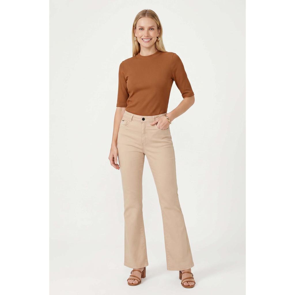 Calça Flare Feminina Sarja Marialícia Bege