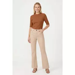 Calça Flare Feminina Sarja Marialícia Bege