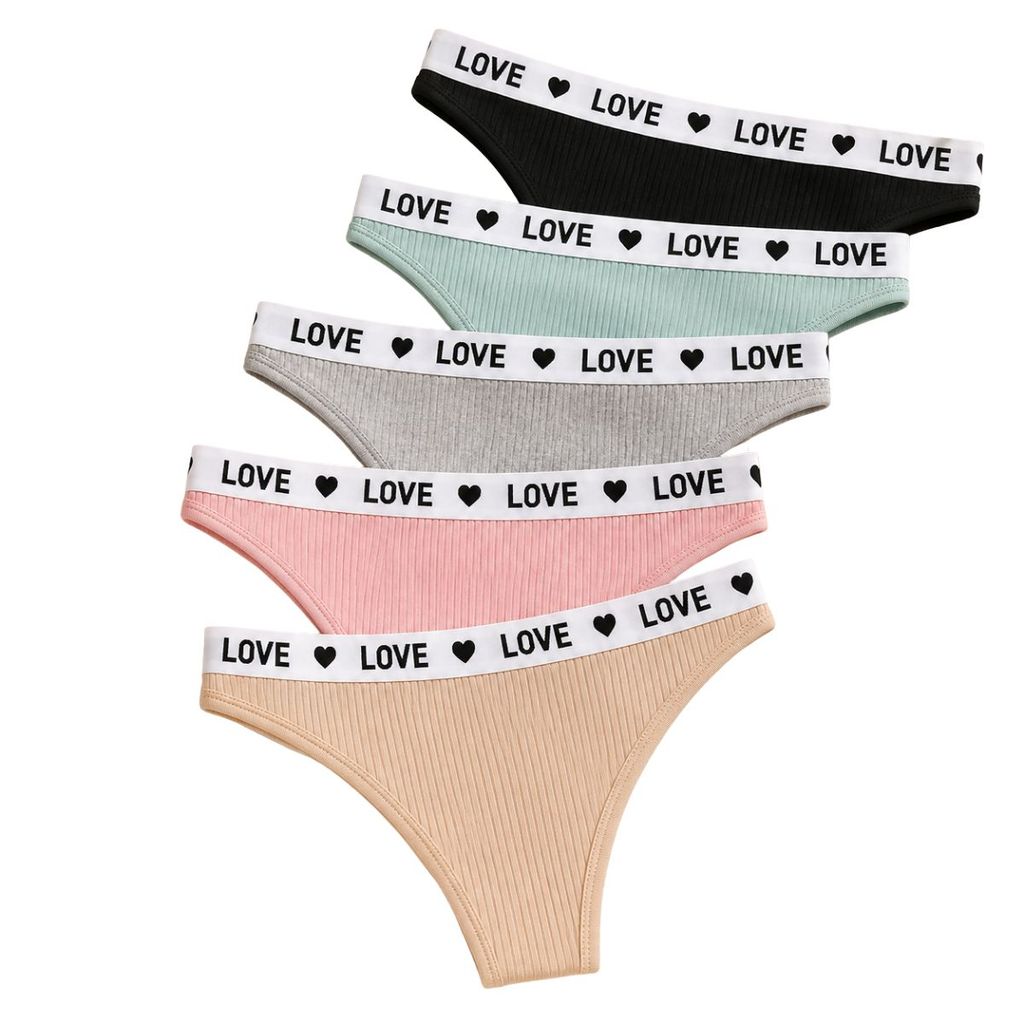 Kit 5 Calcinhas Caneladas Femininas Com Elástico LOVE Macias Confortáveis Alta Elasticidade