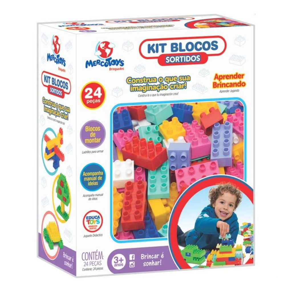 Kit Blocos de Montar 24 Peças Sortidas - Merco Toys
