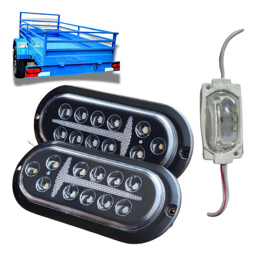 Kit Lanternas Leds + Luz Placa 12v 24v Carreta, Carretinhas universais ,Reboques leves, Reboques agrícolas,