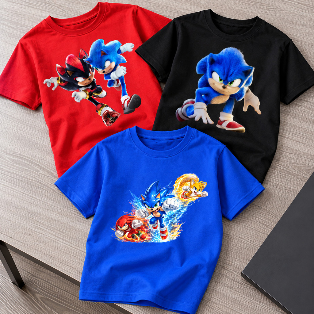 Kit 3 ou 1 Camiseta Infantil Menino Sonic e Amigos Estampadas Cores Variadas