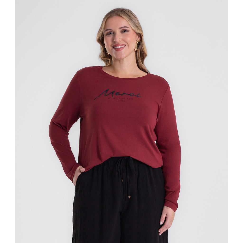 Blusa Feminina Manga Longa Plus Size Secret Glam Vermelho
