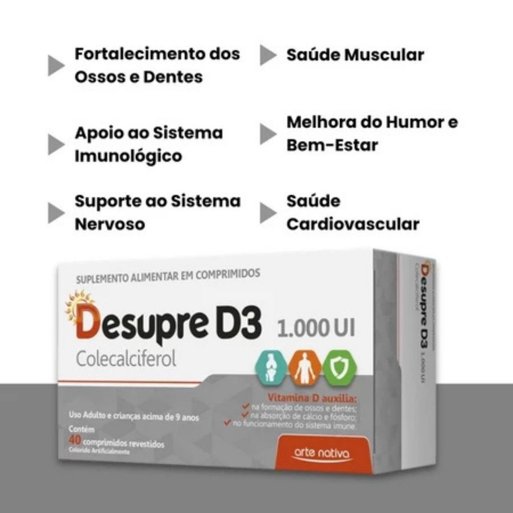 Kit 3 Desupre D3 1.000UI 40 Comprimidos - Arte Nativa — imagem 2 de 2