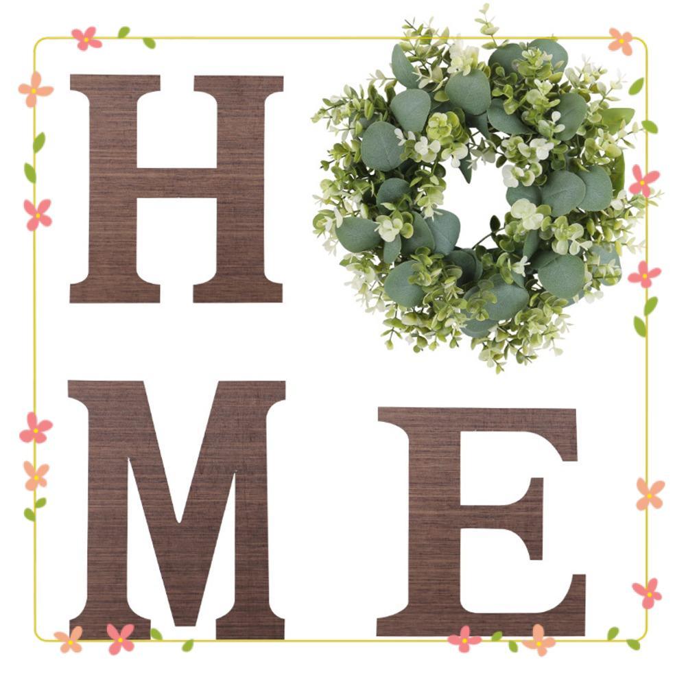 Decoração De Parede De Fazenda , Sinal De Casa Marrom Com Destaque De Guirlanda , De Eucalipto Design De Uma Letra