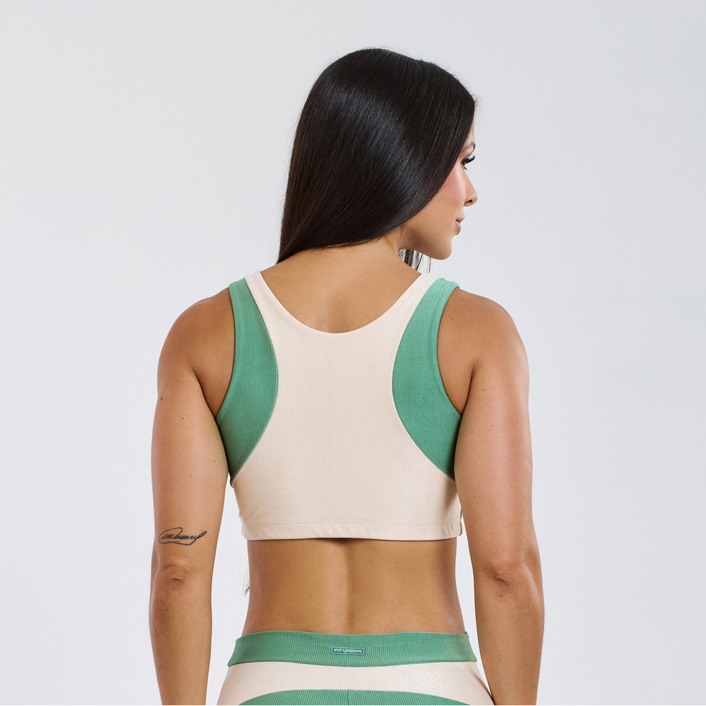 Conjunto Top + Legging Micro Canelado com Recortes Contrastantes Esporte Casual — imagem 2 de 2