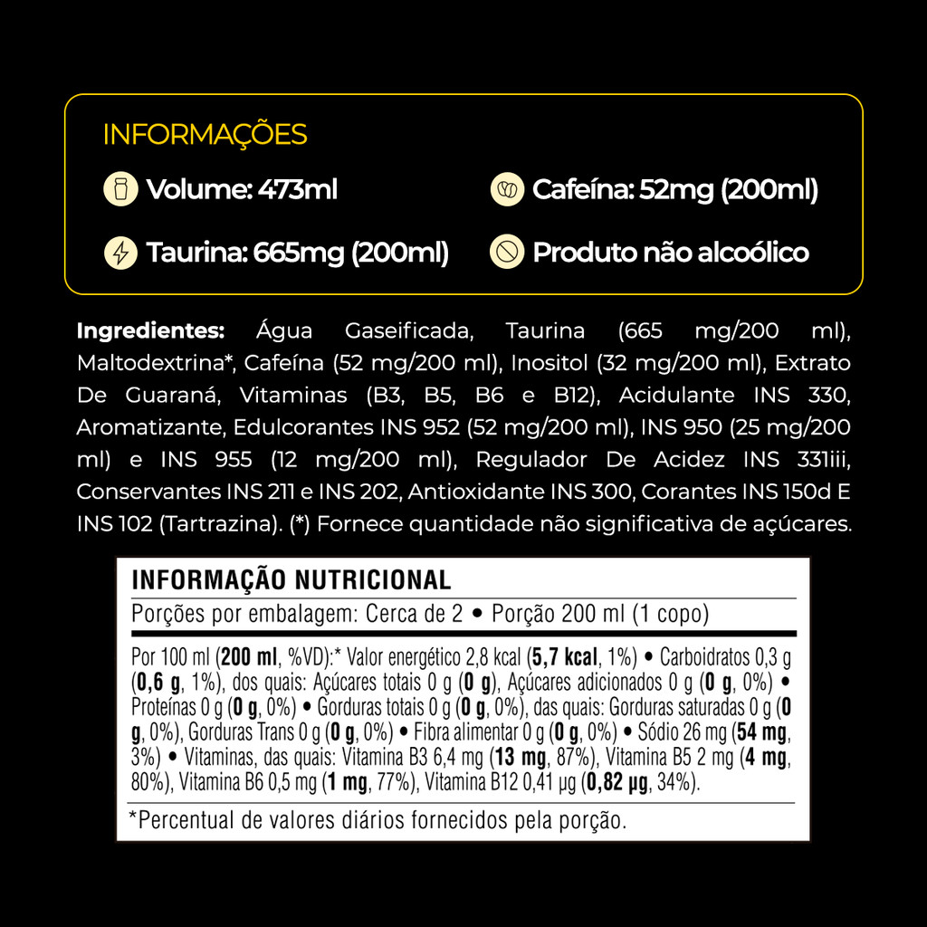 Energético Baly Tradicional Sem Açúcar 473ml x 6 UN — imagem 2 de 2