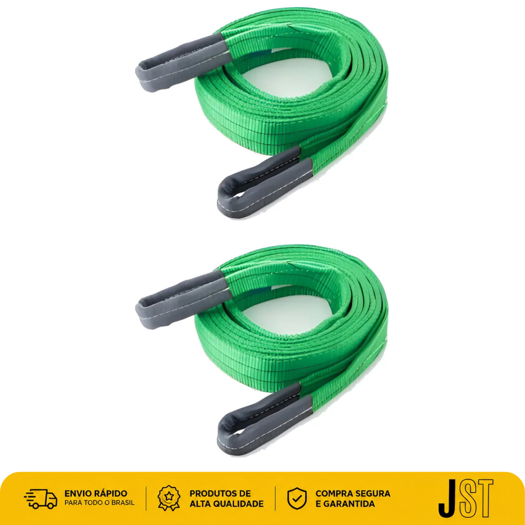 Kit 2 Cintas De Elevação De Carga 2m x 2 Toneladas Verde Poliéster JST 7:1