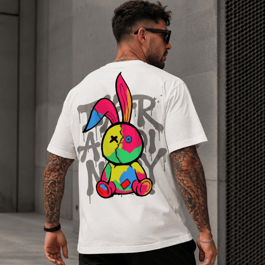 Camiseta Masculina Estampada Coelho Grafite 100% Algodão Premium Streetwear Costura Reforçada