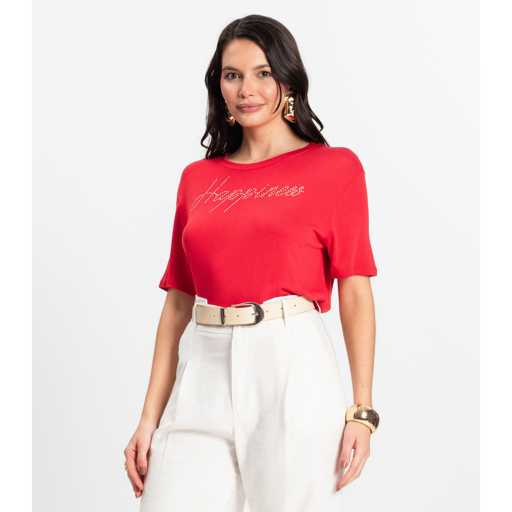 Blusa Feminina Manga Curta Visco Tricot Rovitex Vermelho