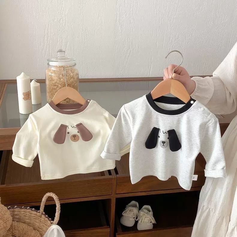 Crianças primavera verão outono novo estilo meninos meninas bonito filhote de cachorro confortável All-Match camiseta ca