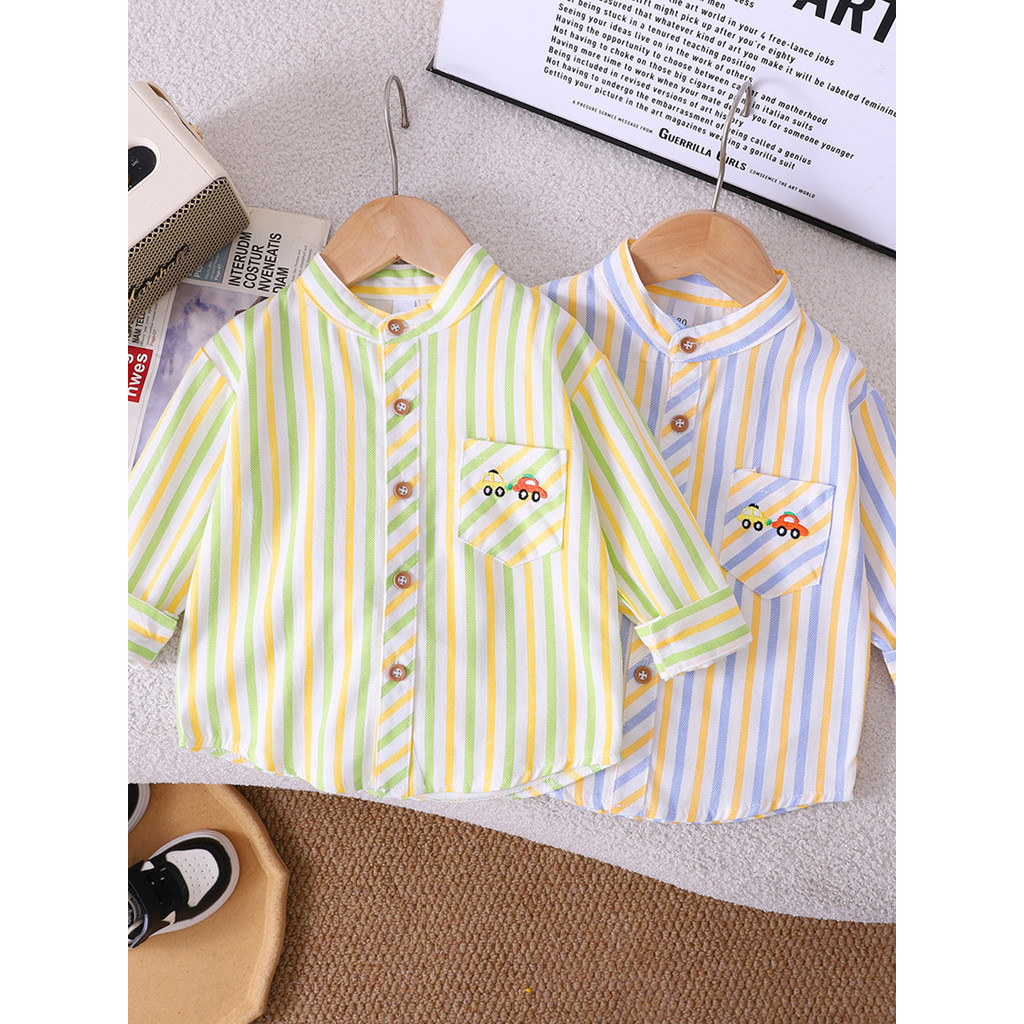 Camisa do menino primavera outono estilo menino listrado camisa de manga comprida bonito bebê moda crianças outono jaque