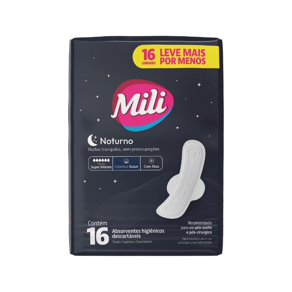 ABSORVENTE MILI NOTURNO COM 16  LEVE+PAGUE- SUAVE COM ABAS ESPECIAL