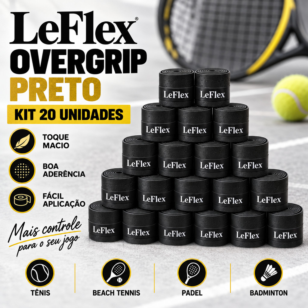 Kit 20x Overgrip Fita Premium Cabo Raquete Beach Tenis Tennis Padel Badminton Confort Grip Seco