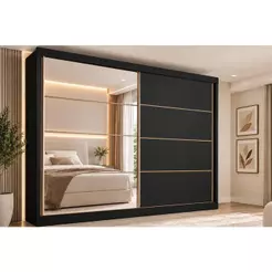 Guarda Roupa Casal 2 Portas de Correr e 6 Gavetas e c/1 Espelho Sevilha Preto - Europa