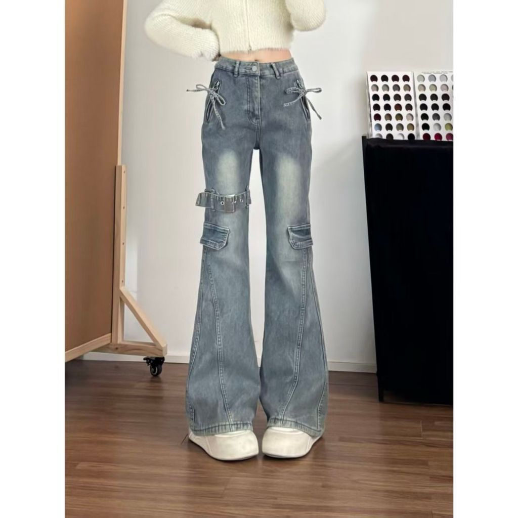 Americano Retro Micro-queimado Jeans feminino primavera verão Design sentido fino ajuste mais magro olhar amarrado costu