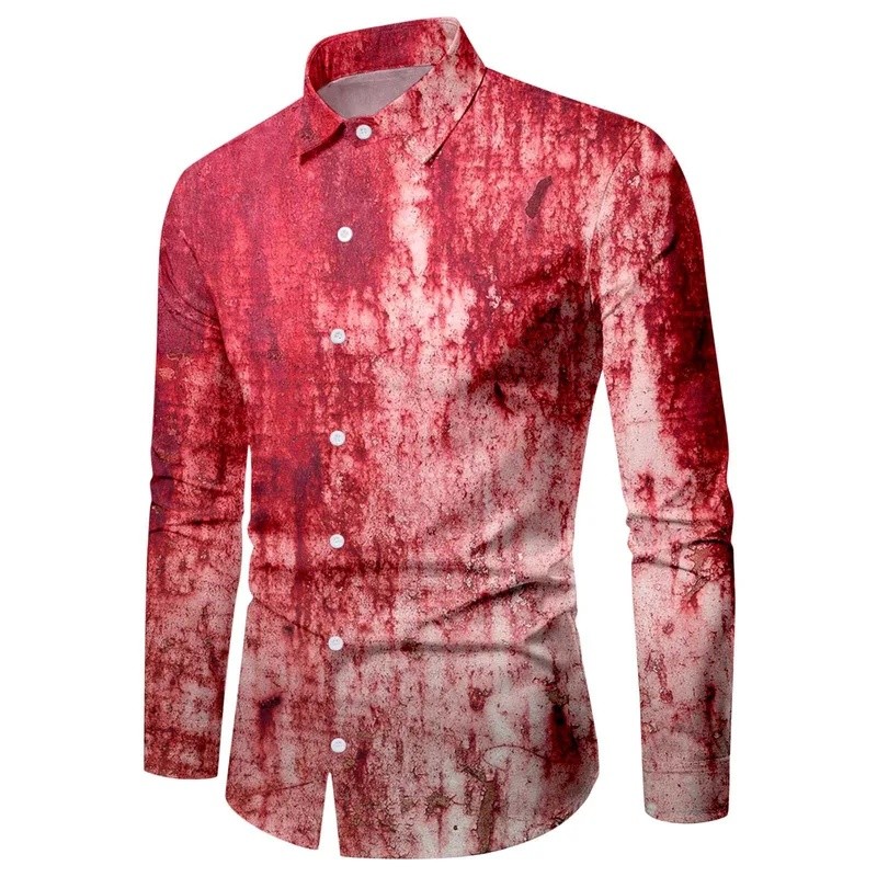 Camisa Masculina Estampada De Mancha De Sangue Manga Comprida Camisas De Halloween Outwear Masculino Gótico Impressão Tu