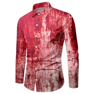 Camisa Masculina Estampada De Mancha De Sangue Manga Comprida Camisas De Halloween Outwear Masculino Gótico Impressão Tu
