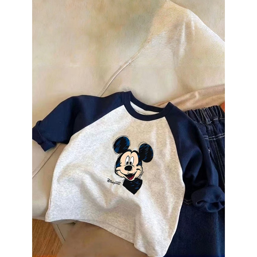 Algodão puro meninos Raglan em torno do pescoço de manga comprida camiseta 2026 primavera outono médio pequeno crianças 