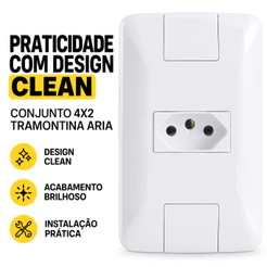 Conjunto Tomada 20A 4x2 Tramontina Aria 2P+T 250V 3 Pinos Residencial Escritório Comercio