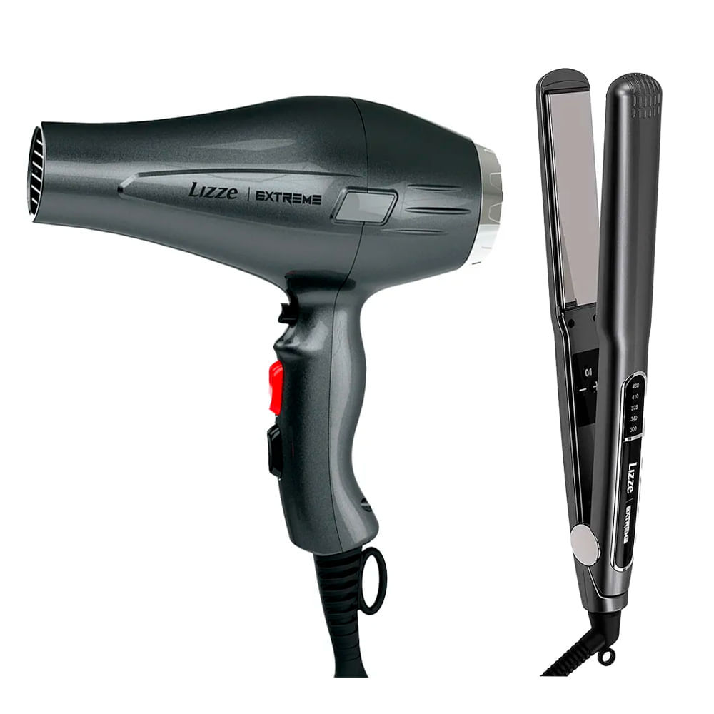Kit Secador Profissional Lizze Extreme 2400W 127V E Prancha Profissional Lizze Extreme 250C 127V